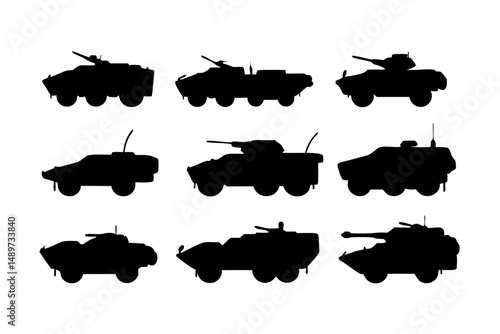 Robust Armored Vehicle Black Silhouette Vector Illustration