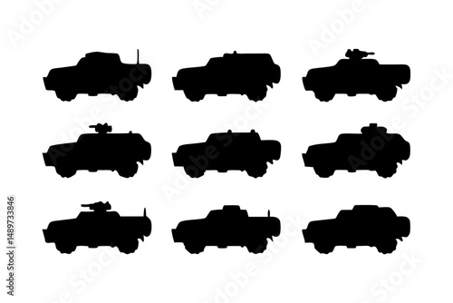 Robust Armored Vehicle Black Silhouette Vector Illustration