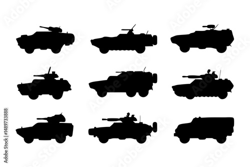 Robust Armored Vehicle Black Silhouette Vector Illustration