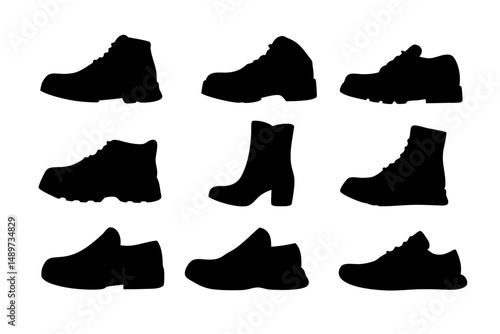 Shoes Black Silhouette Icon Isolated on White Vector Illustration