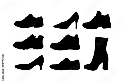 Shoes Black Silhouette Icon Isolated on White Vector Illustration