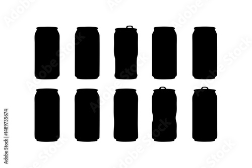 Soda Can Black Silhouette Vector Illustration