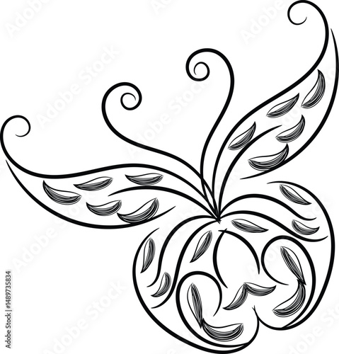Elegant Black and White Floral Butterfly Design Element