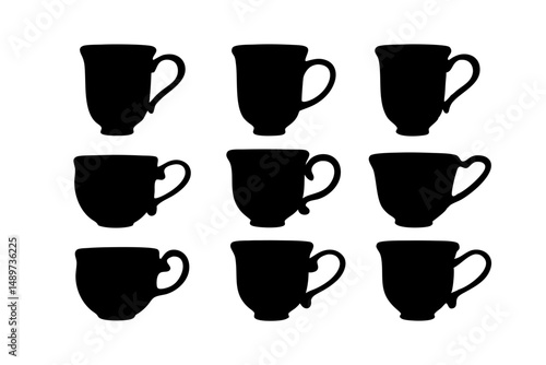 Teacup with Handle Black Silhouette Vector Illustration