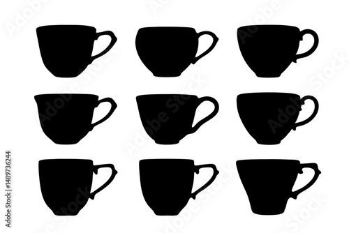 Teacup with Handle Black Silhouette Vector Illustration