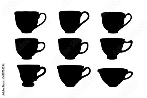 Teacup with Handle Black Silhouette Vector Illustration