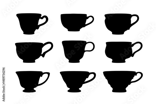 Teacup with Handle Black Silhouette Vector Illustration