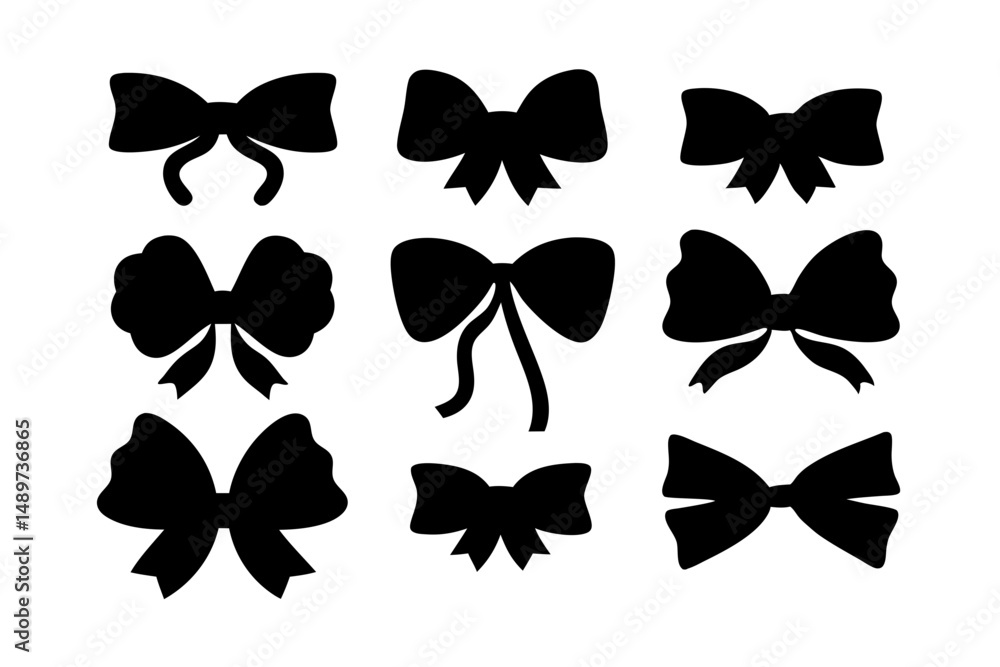 Fototapeta premium Various Bow Black Silhouette Vector Illustration