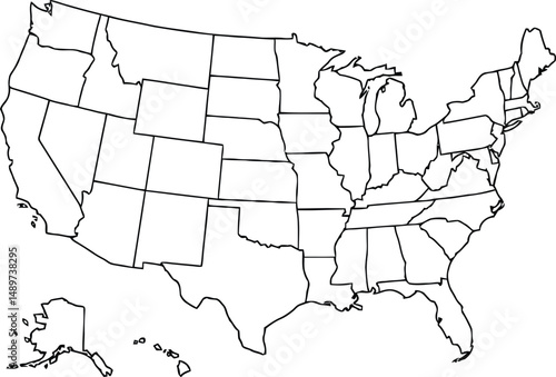 High-Resolution Black and White United States Map Vector EPS File