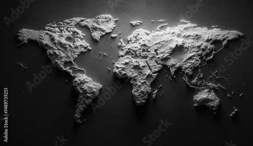 Elevated world map, grayscale relief