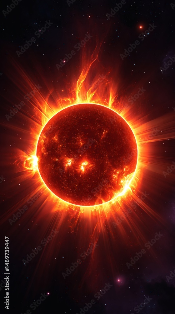 Obraz premium Stunning Solar Eclipse with Fiery Corona and Starry Background