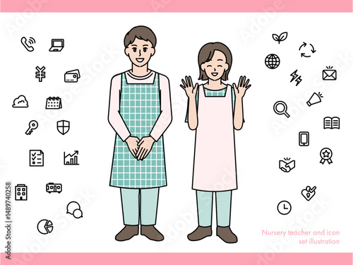 消防士の男性女性のイラスト素材セットA（全身・バストアップ 感情豊かな表情＆ポーズ）