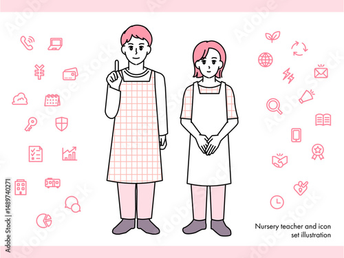 消防士の男性女性のイラスト素材セットA（全身・バストアップ 感情豊かな表情＆ポーズ）