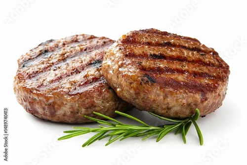 A burger with a grilled patty and a slice of tomato on top of lettuce
