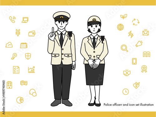 消防士の男性女性のイラスト素材セットA（全身・バストアップ 感情豊かな表情＆ポーズ）