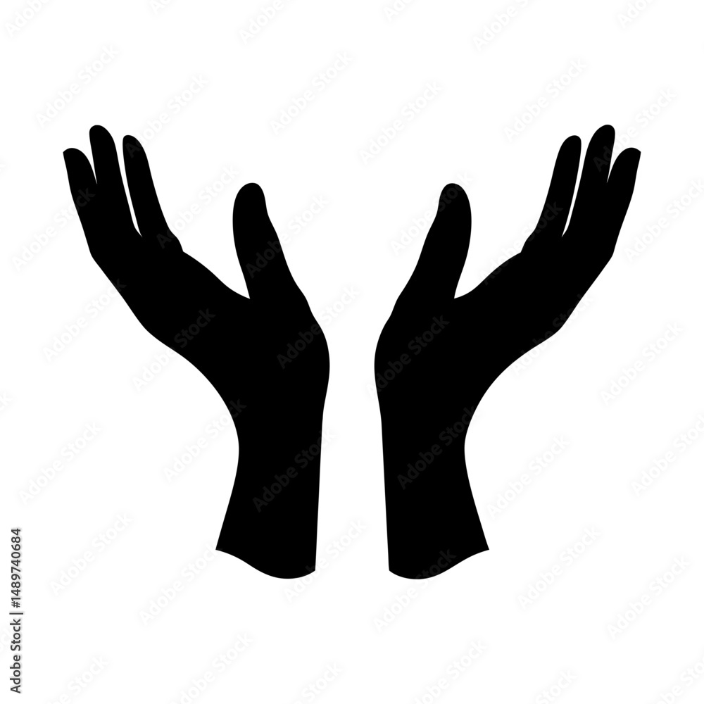 Obraz premium Black Silhouette of Two Open Hands Reaching Up Icon Isolated vector illustration