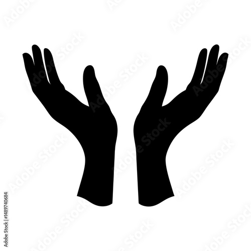 Black Silhouette of Two Open Hands Reaching Up Icon Isolated vector illustration