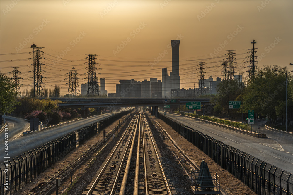 Fototapeta premium Urban railway tracks and highways in Beijing, China