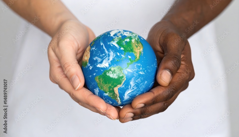 Diverse hands holding a globe, symbolising global unity and connection Diverse hands holding a globe, symbolising global unity and connection