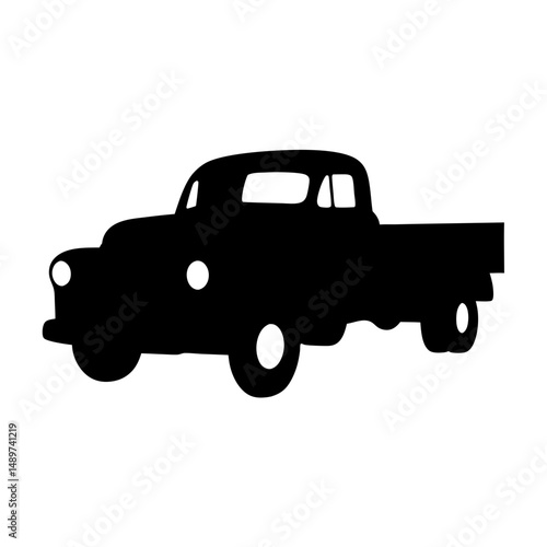 Black Vintage Flatbed Truck Icon Isolated on White vector illustration