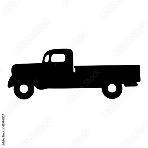 Black Vintage Flatbed Truck Icon Isolated on White vector illustration