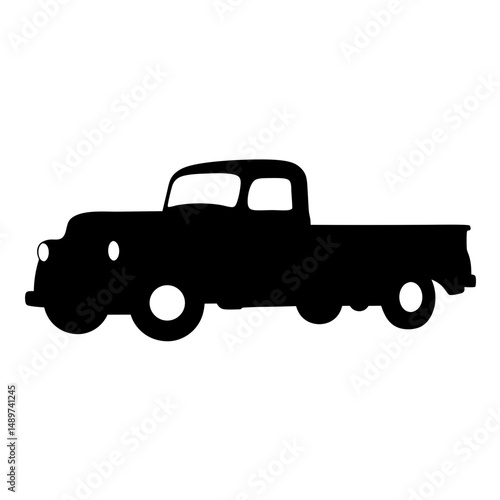Black Vintage Flatbed Truck Icon Isolated on White vector illustration