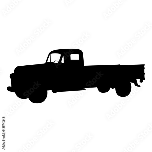 Black Vintage Flatbed Truck Icon Isolated on White vector illustration