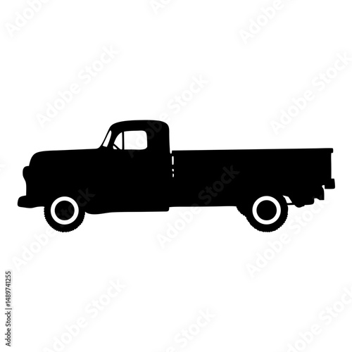 Black Vintage Flatbed Truck Icon Isolated on White vector illustration