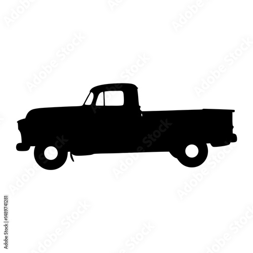 Black Vintage Flatbed Truck Icon Isolated on White vector illustration