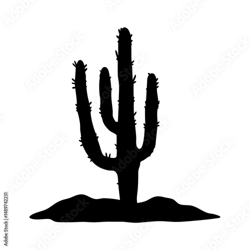 cactus desert black silhouette icon isolated on white vector illustration