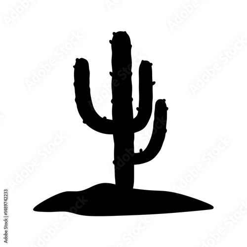 cactus desert black silhouette icon isolated on white vector illustration