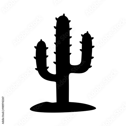 cactus desert black silhouette icon isolated on white vector illustration