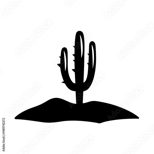 cactus desert black silhouette icon isolated on white vector illustration
