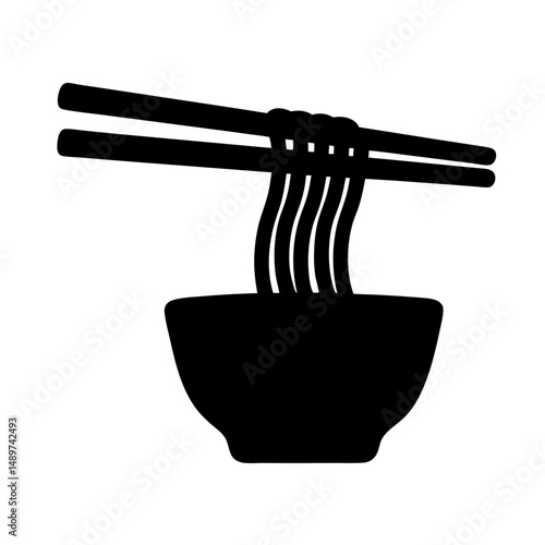 chopsticks lifting noodles black silhouette icon vector illustration