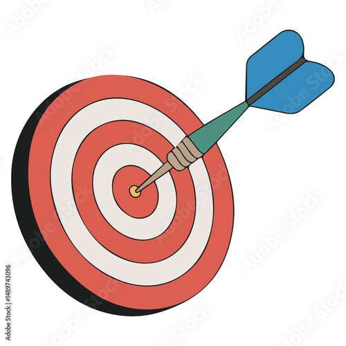 Dart hitting bullseye on target board emoji isolated vector illustration on white background