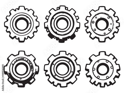 Gears and Bearings line art vector illustration
