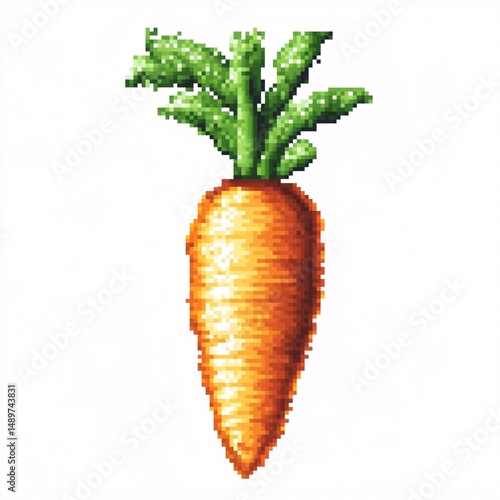 Pixel art carrot with green top on white background