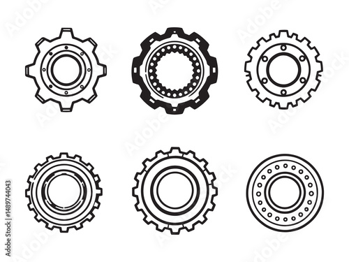 Gears and Bearings line art vector illustration