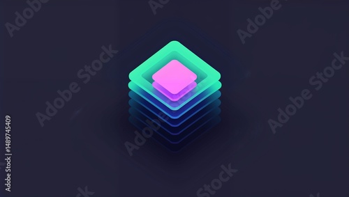 Nested squares glowing in the dark on plain dark background