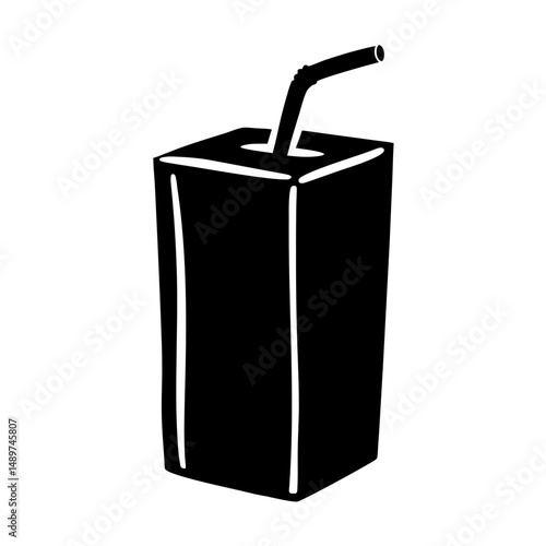 juice box with straw black silhouette vector illustration