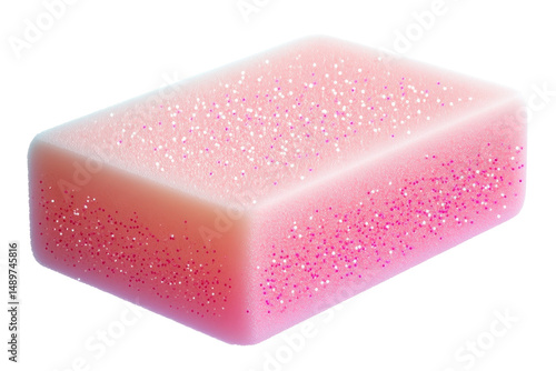 A whimsical pink and white sponge sparkles with delicate glitter dust bringing a touch of on transparent background