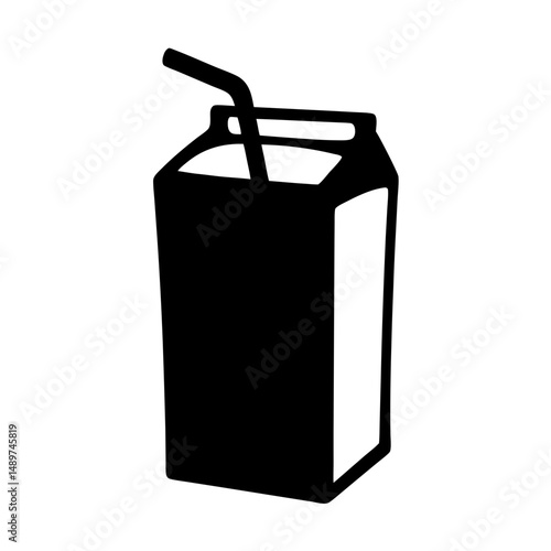 juice box with straw black silhouette vector illustration