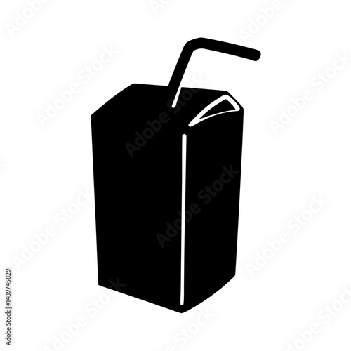 juice box with straw black silhouette vector illustration