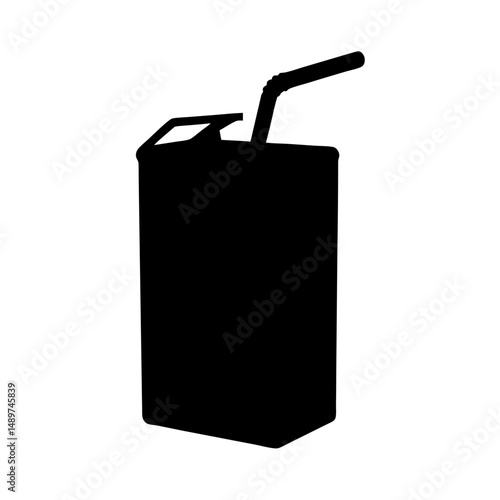 juice box with straw black silhouette vector illustration