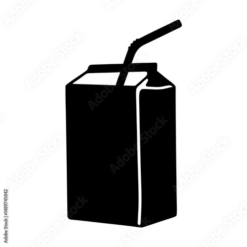 juice box with straw black silhouette vector illustration