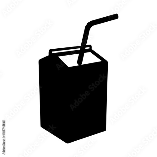 juice box with straw black silhouette vector illustration
