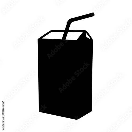 juice box with straw black silhouette vector illustration