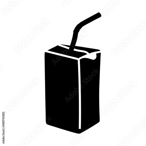 juice box with straw black silhouette vector illustration
