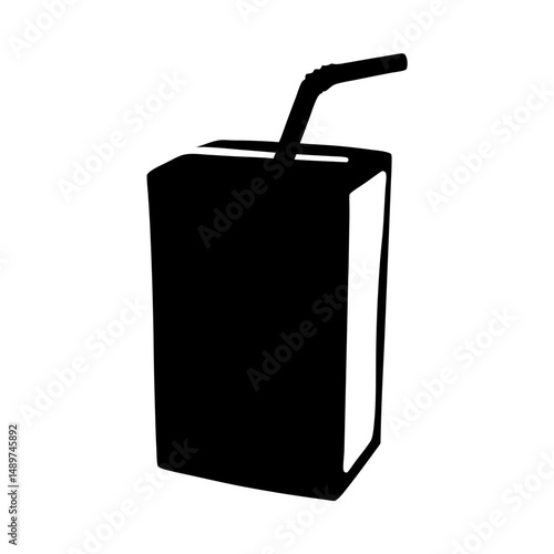juice box with straw black silhouette vector illustration