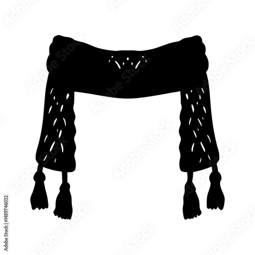knitted scarf with tassels black silhouette icon vector illustration